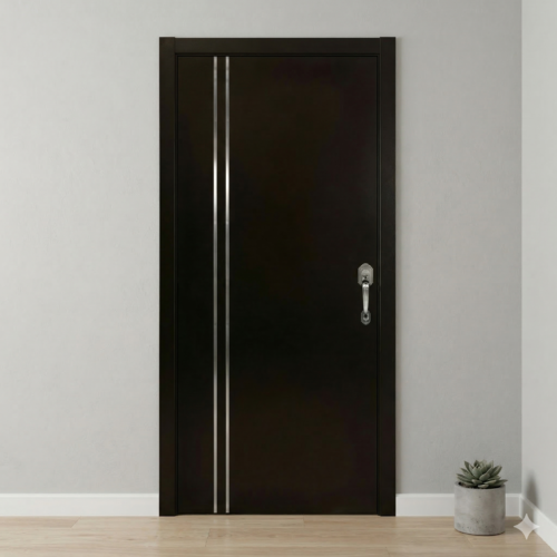 Gemini_Generated_Image_54zvw954zvw954zv Puerta de Acero Lisa Chocolate con 2 Soleras de Aluminio Verticales 90cm