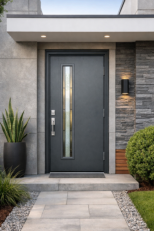 Puerta de Acero con Vitral Vertical Gris Hinton 90cm Puerta de Acero con Vitral Vertical Gris Hinton 90cm